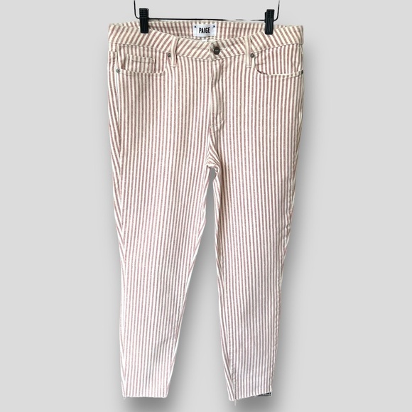 PAIGE Hoxton Ankle Raw Hem Pink stripped jeans